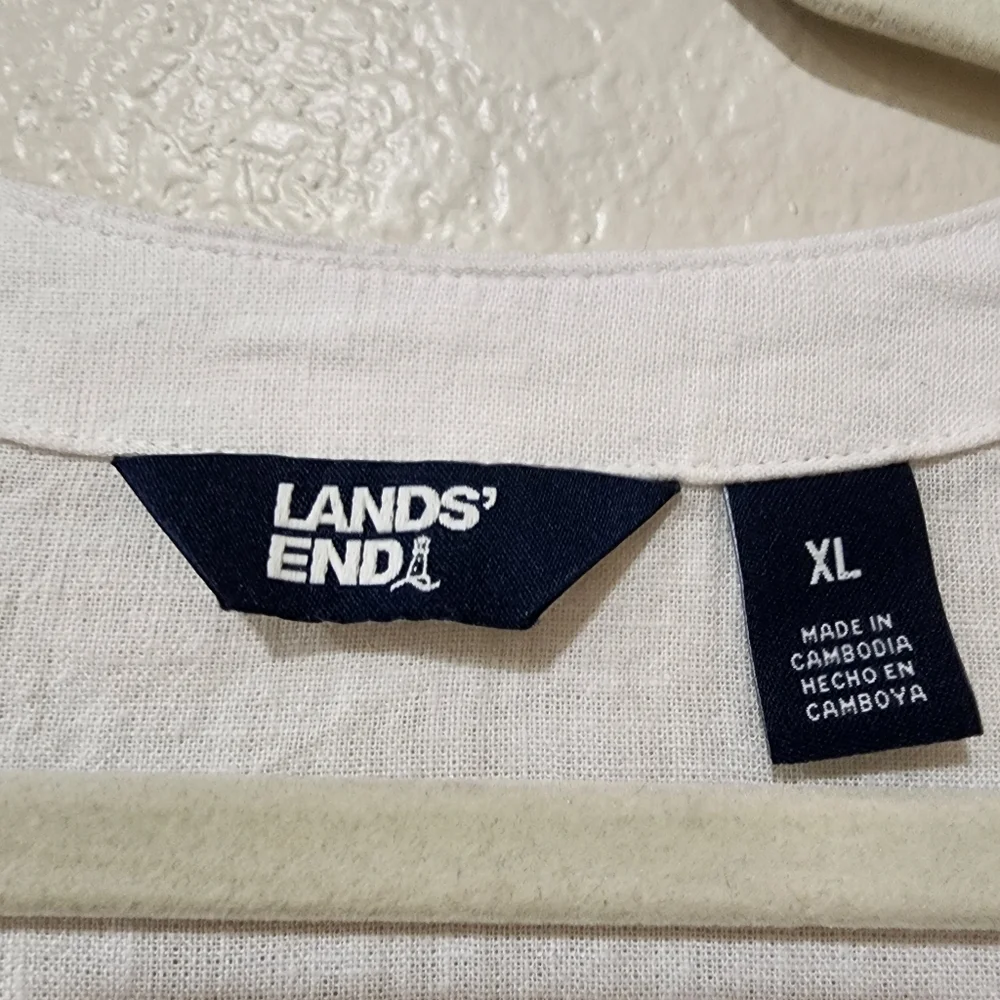 Lands' End Women's Crisp White Linen Blend Tunic with Large Front Pockets XL